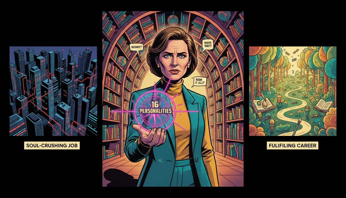 A person using a compass representing the 16 personality types to choose a fulfilling career path. filename: 16-personality-types-career-guide-bestie-ai.webp