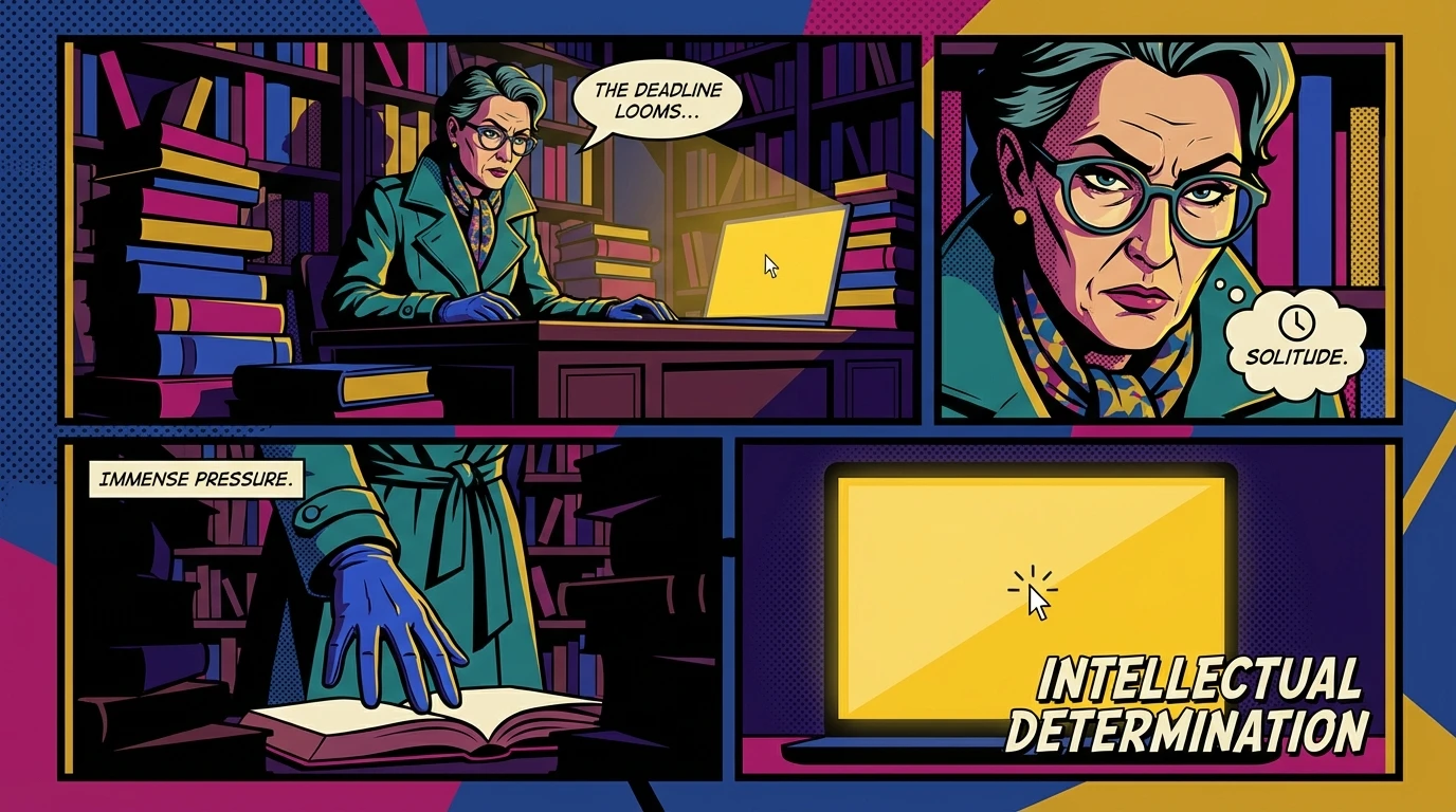 A researcher sitting alone in a library, facing a laptop, symbolizing the immense pressure and academic publishing anxiety that scholars often experience. academic-publishing-anxiety-bestie-ai.webp