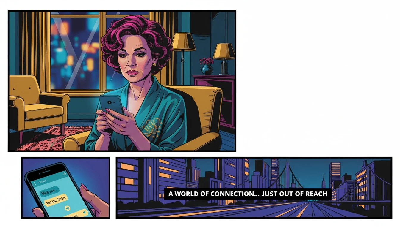 A person finding comfort from an ai boyfriend on their phone, illustrating how an ai companion can help with loneliness. Filename: ai-boyfriend-loneliness-bestie-ai.webp