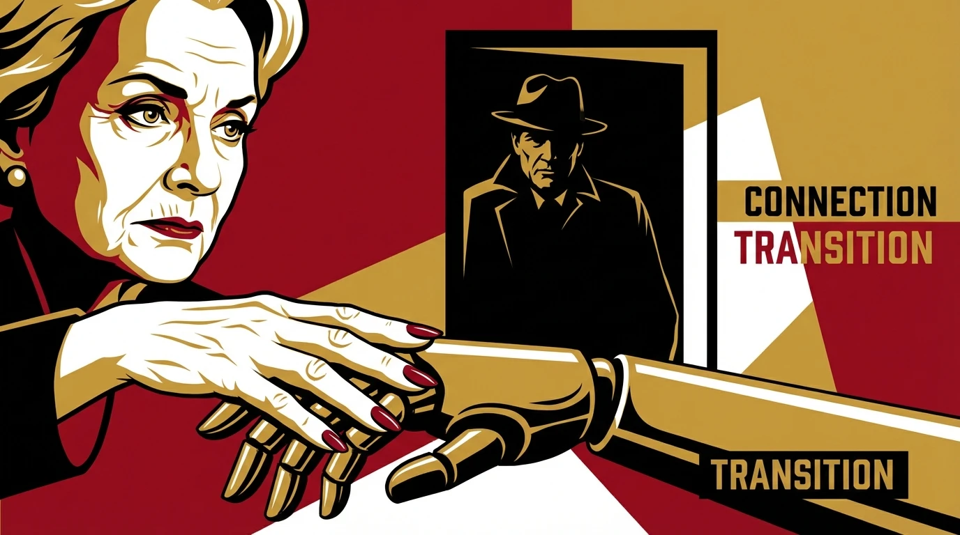 A close-up image illustrating the AI caregiver vs human caregiver pros and cons, showing an elderly person's hand touching a robot's hand, symbolizing the future of elderly care and technology. aihome-caregiver-vs-human-caregiver-pros-cons-bestie-ai.webp