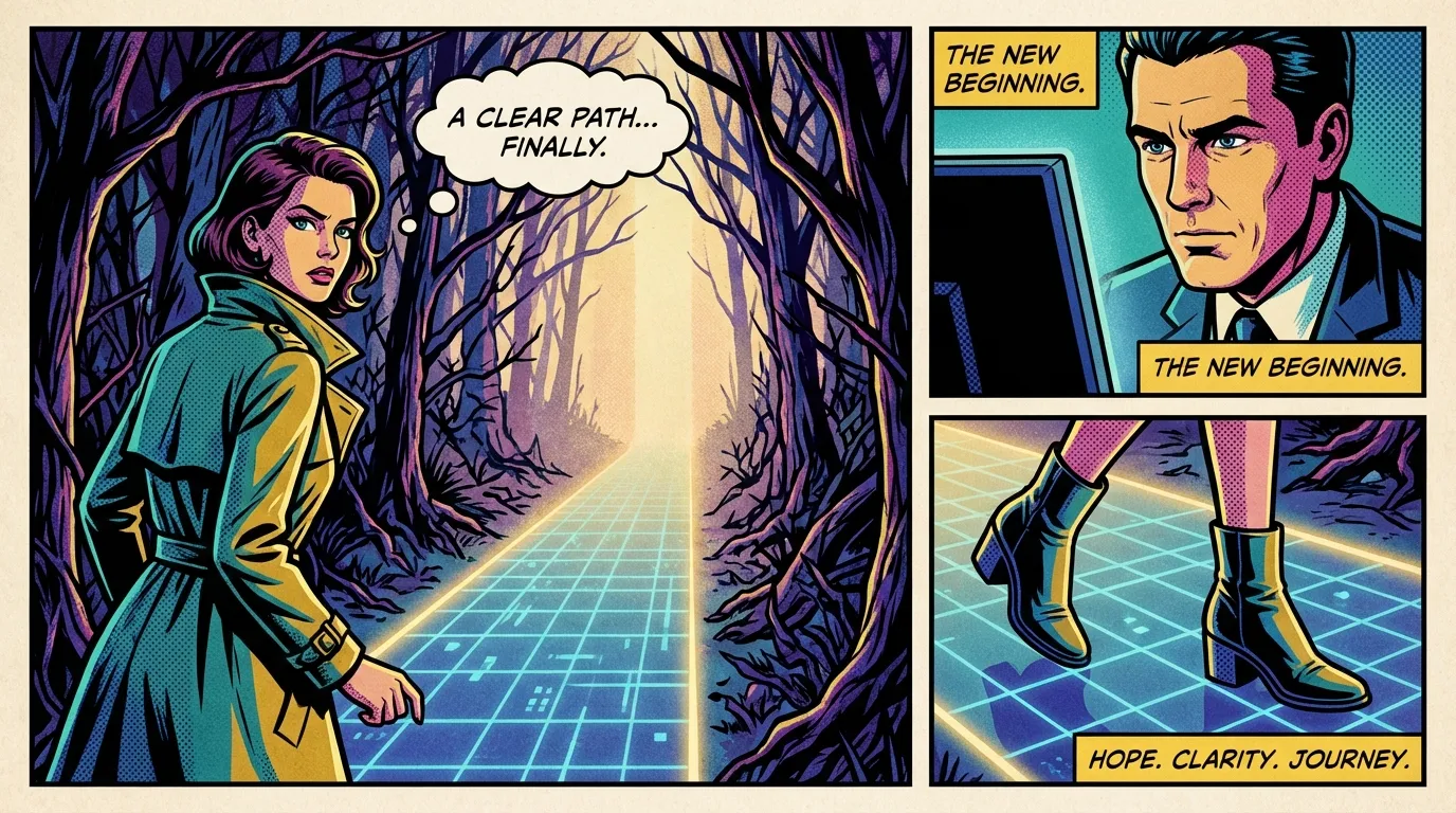 A symbolic image representing how an ai coach app creates a clear path through the chaos of procrastination and overwhelming goals. filename: ai-coach-app-bestie-ai.webp