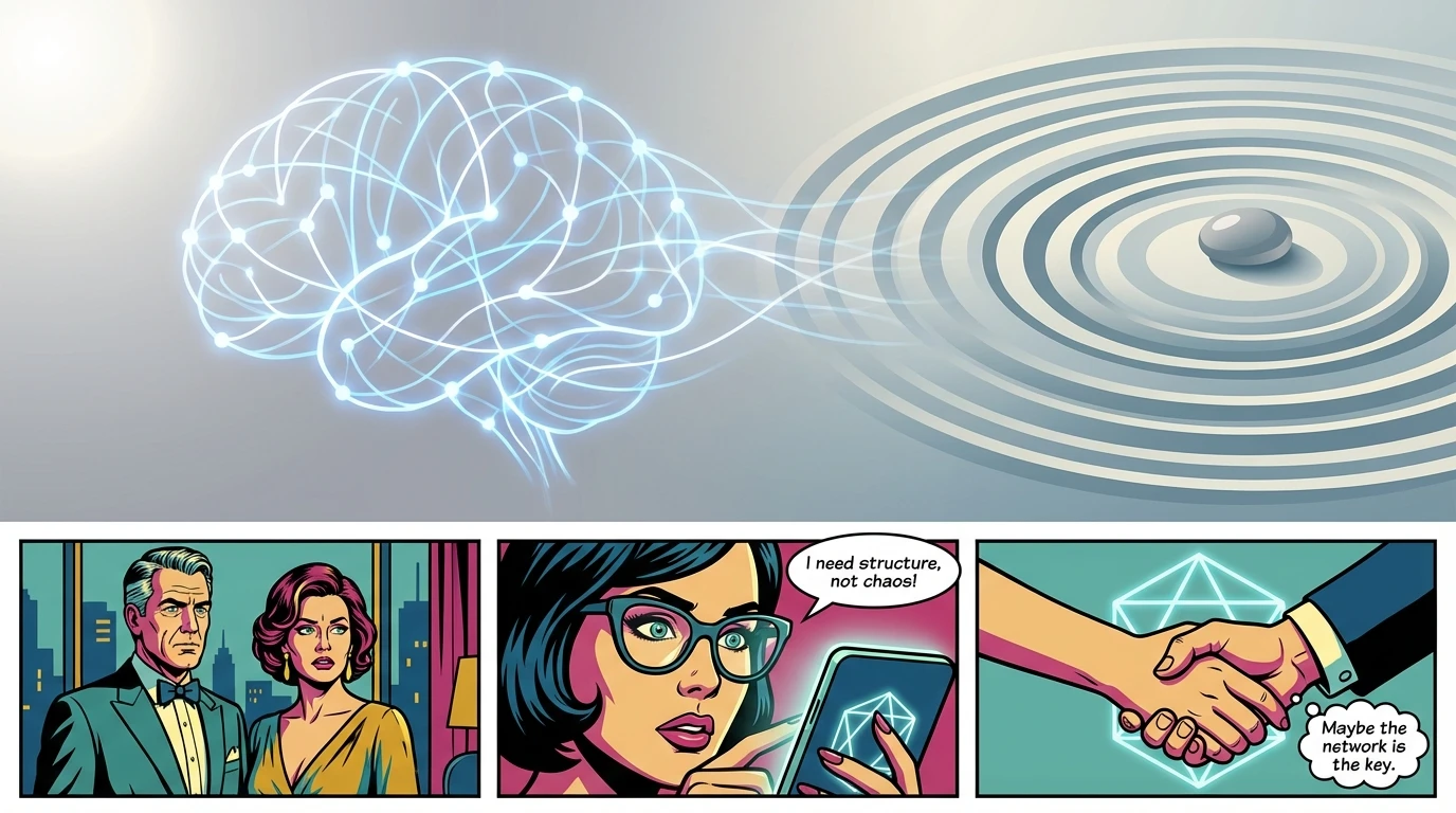 A symbolic image representing the use of AI for DBT core modules, showing a digital brain pattern merging with a calm zen garden, illustrating technological support for mental peace. Filename: ai-for-dbt-core-modules-bestie-ai.webp