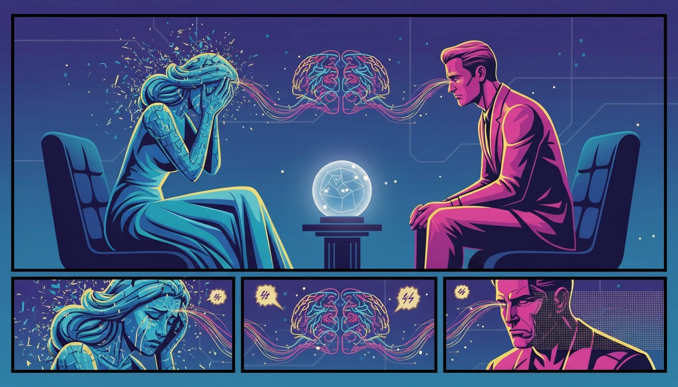 A symbolic image showing how an ai relationship coaching app can bridge the communication gap between two people with different attachment styles, fostering understanding. Filename: ai-relationship-coaching-app-bestie-ai.webp