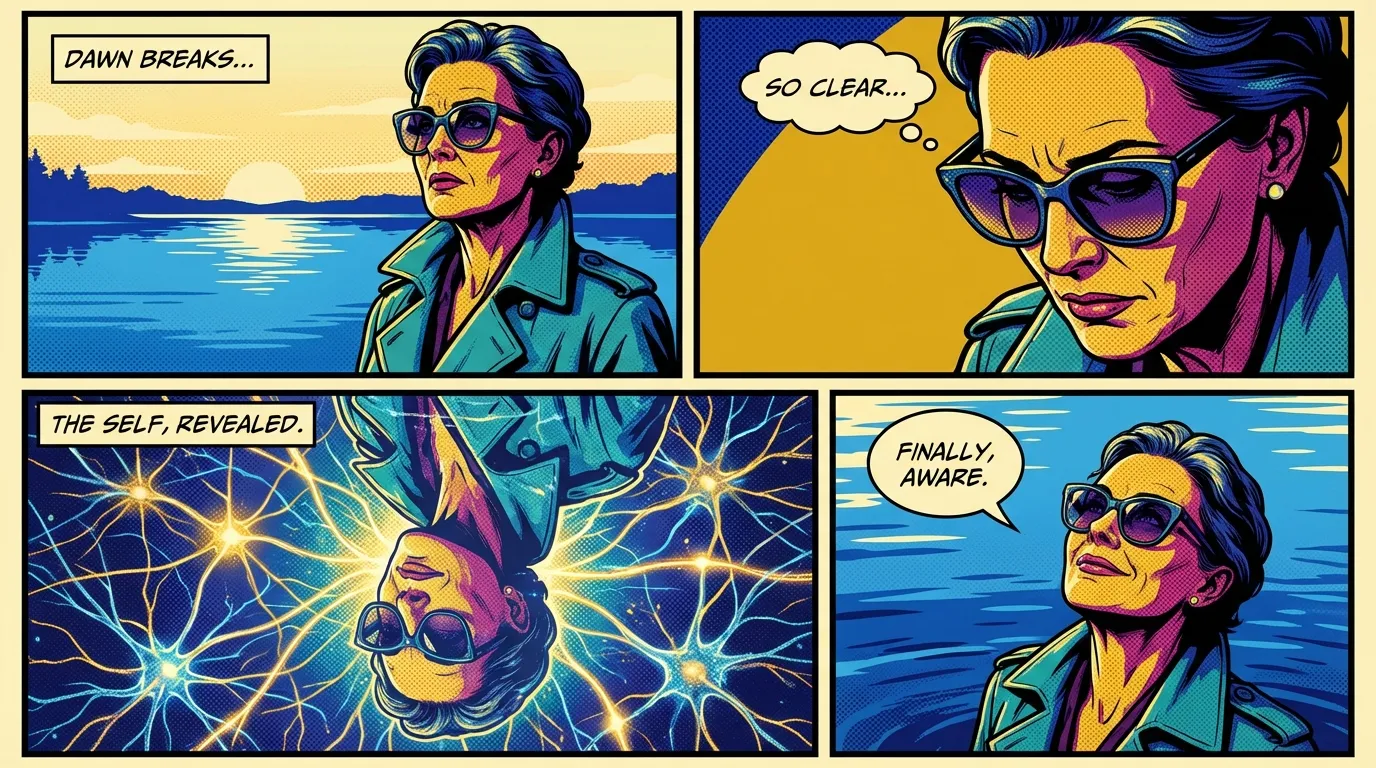 A person achieving deep self-awareness through the use of an ai relationship therapist, symbolized by a clear reflection showing their inner emotional network. Filename: ai-relationship-therapist-emotional-intelligence-bestie-ai.webp