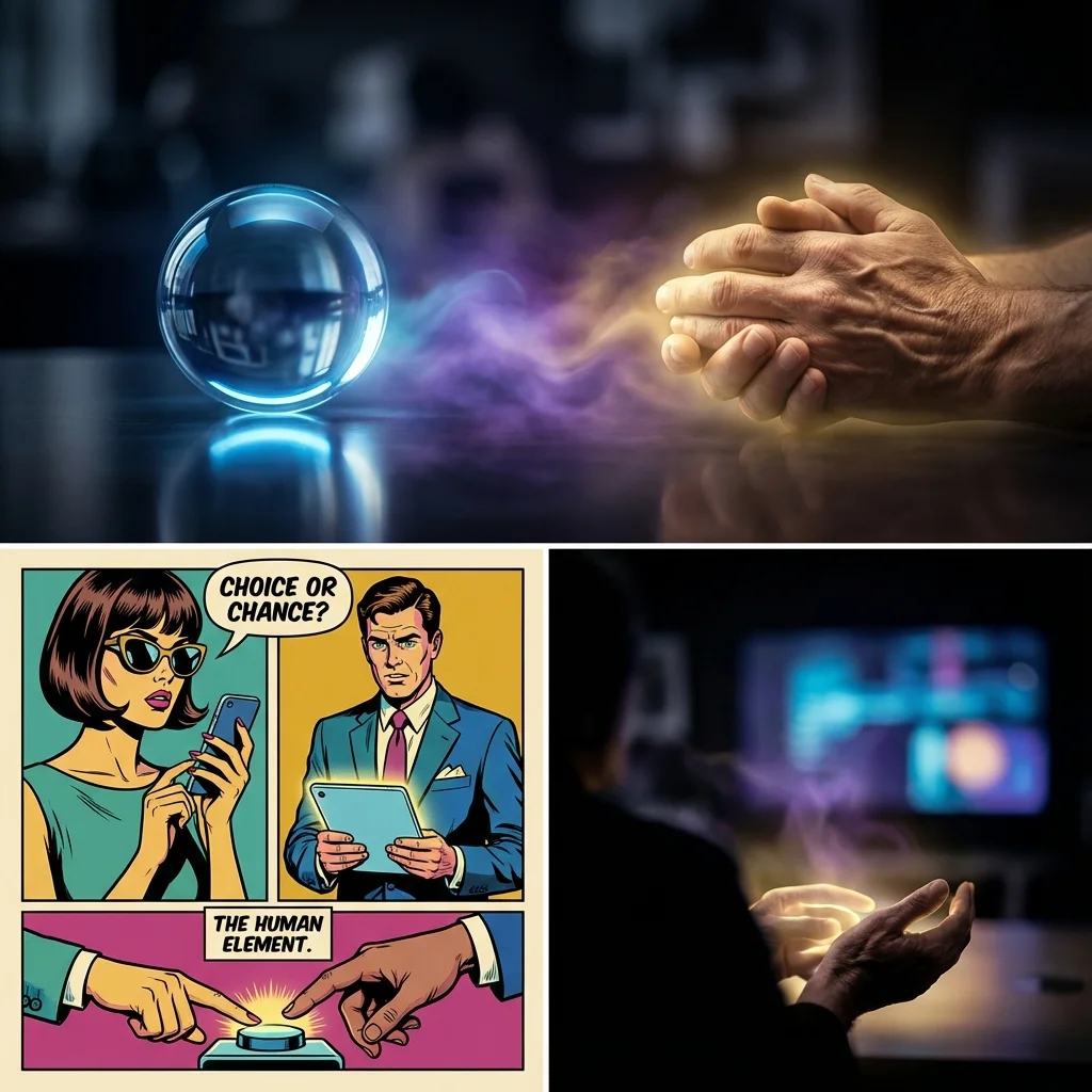 A symbolic image exploring the choice of ai therapy vs human therapy, showing a cool, glowing AI orb next to warm, clasped human hands, representing the balance between technology and connection. Filename: ai-therapy-vs-human-therapy-bestie-ai.webp