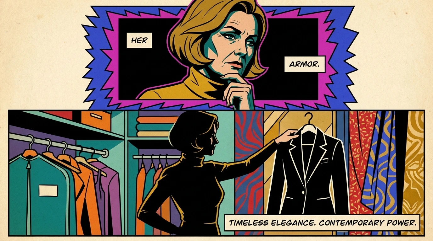 A visual representation of the thoughtful Amanda Seyfried style, showing a woman choosing a powerful outfit, symbolizing her celebrity style evolution. amanda-seyfried-style-evolution-bestie-ai.webp