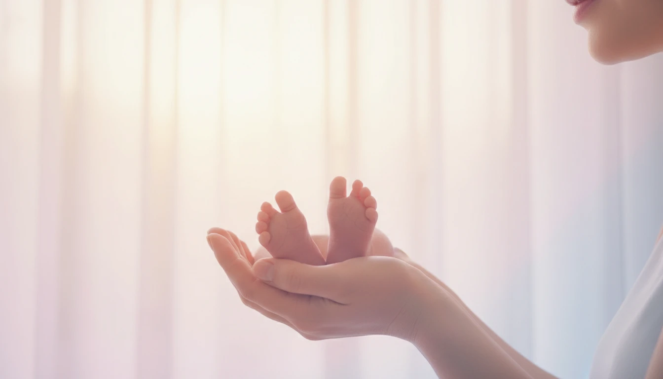 A serene image symbolizing the private joy of Anna Kournikova and her family after the birth of their fourth child, with sunlight highlighting a newborn's feet. anna-kournikova-fourth-child-bestie-ai.webp