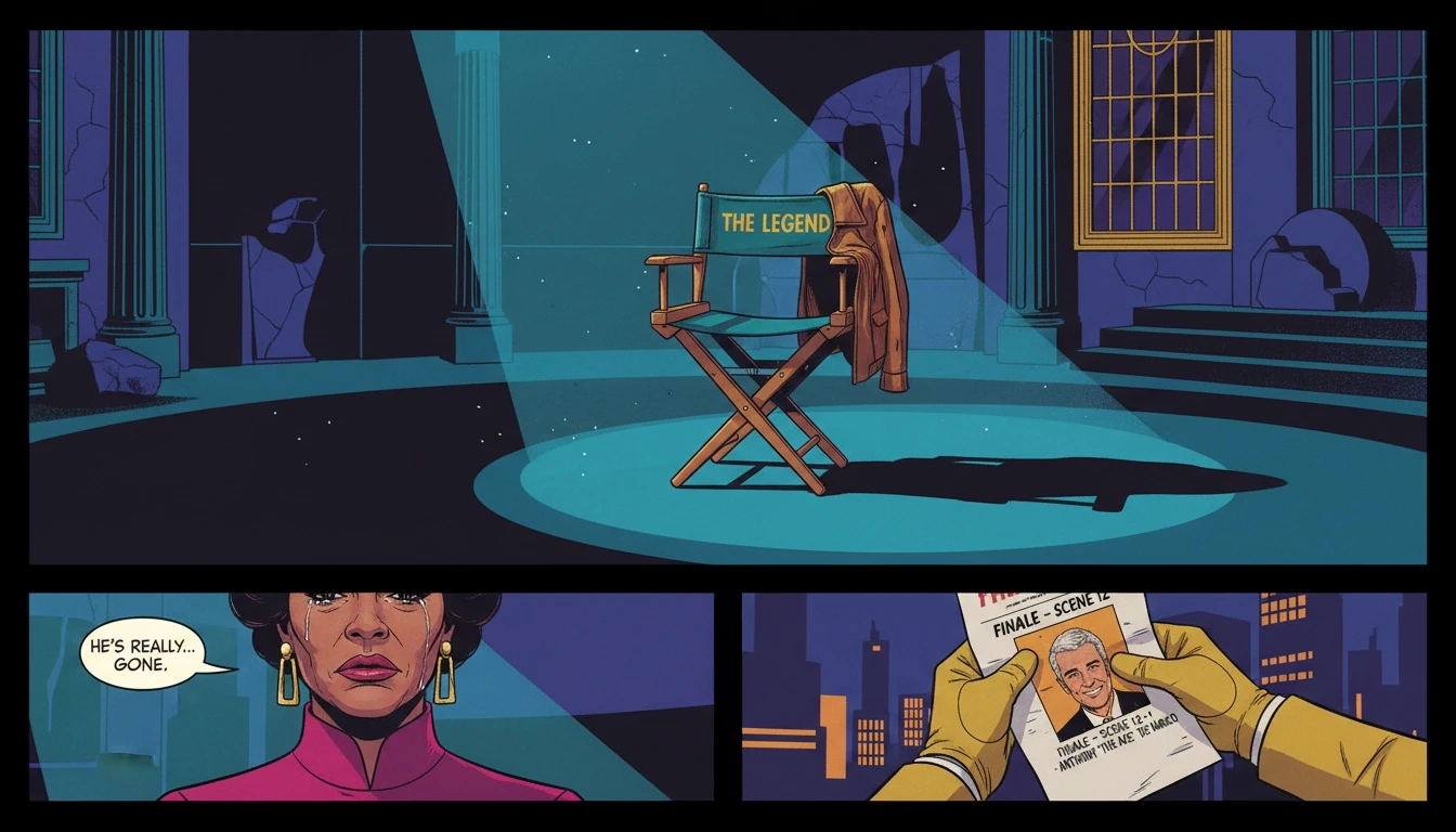 An empty chair on a TV set with a leather jacket, symbolizing the sad anthony geary latest news about his passing and his iconic role as Luke Spencer. Filename: anthony-geary-latest-news-bestie-ai.webp