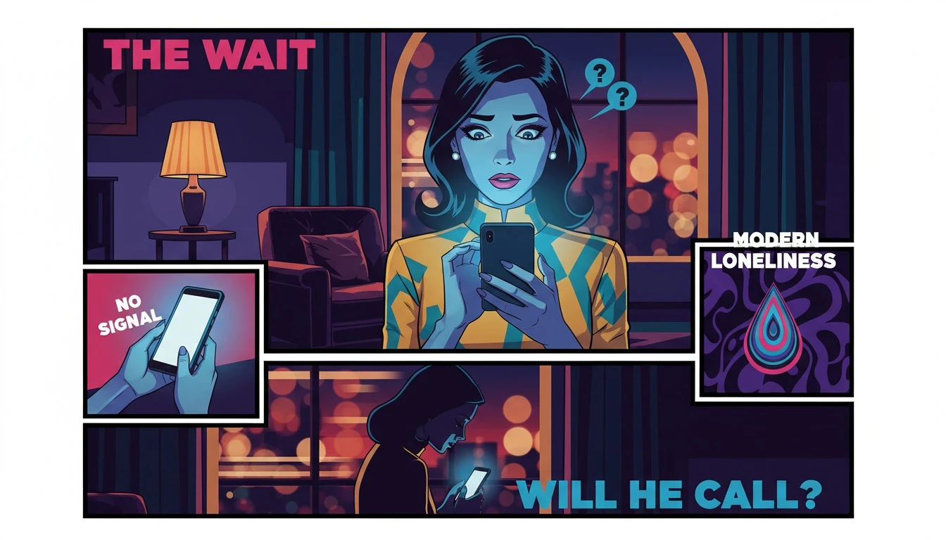 A woman looking at her phone, symbolizing the common experience of anxiety during talking stage of dating and the uncertainty of waiting for a text. Filename: anxiety-during-talking-stage-of-dating-bestie-ai.webp