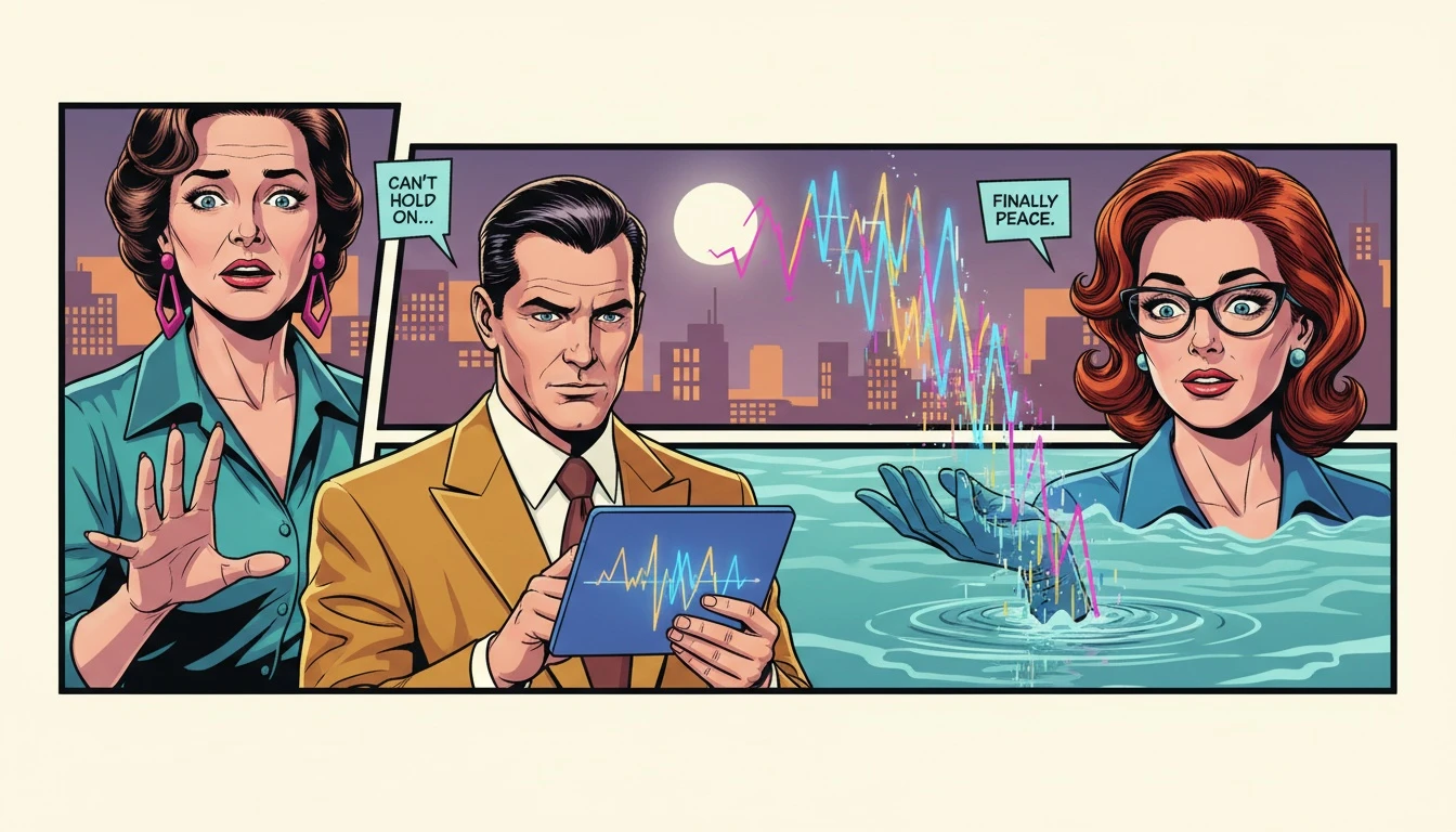 A symbolic image representing how to manage anxiety from self tracking, showing a hand letting go of a chaotic digital graph into water. Filename: anxiety-from-self-tracking-bestie-ai.webp