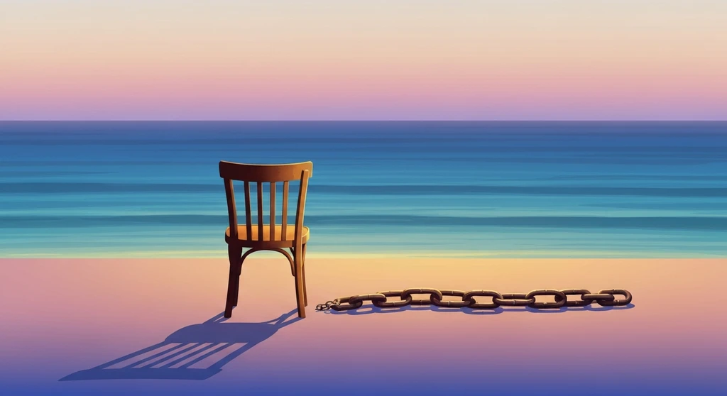 A weary chair overlooking the ocean, representing an anxious partner tired of avoidant cycles who has finally found peace. anxious-partner-tired-of-avoidant-bestie-ai.webp