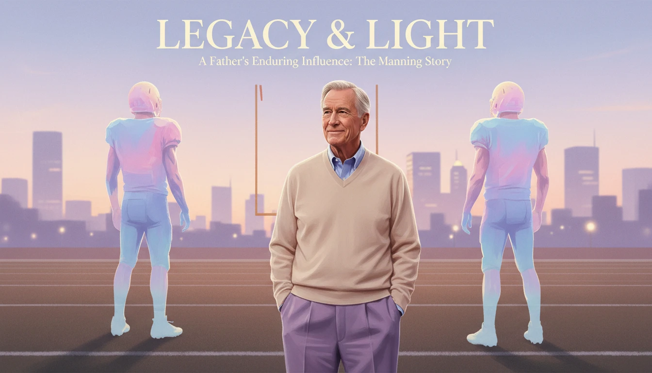 A reflective portrait of Archie Manning on a football field, symbolizing his enduring legacy and the foundation of his family's football dynasty. Archie Manning biography in focus. File name: archie-manning-biography-bestie-ai.webp