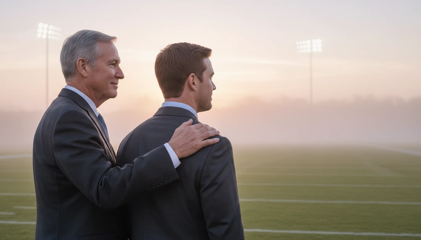 A symbolic image showing patriarch Archie Manning supporting his son Cooper, illustrating their family's resilience beyond football and the untold story of the eldest Manning brother. filename: archie-manning-bestie-ai.webp