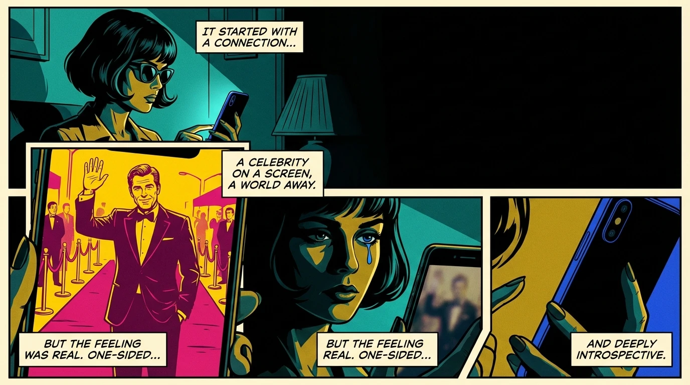 A person looking at their phone, illustrating the complex question 'are parasocial relationships healthy' by showing an intimate, one-sided connection with a celebrity. bestie-ai-are-parasocial-relationships-healthy.webp