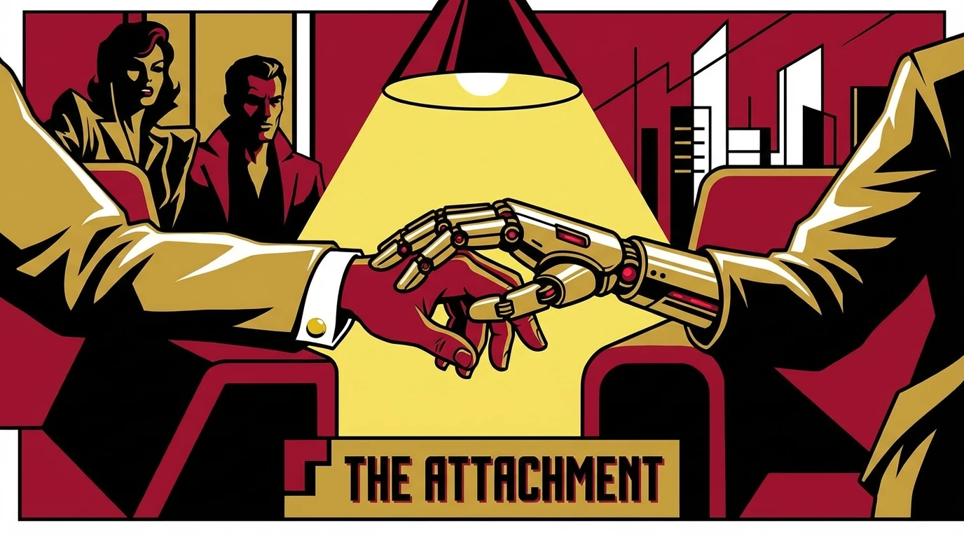 A close-up image showing a human hand holding a synthetic robot hand, symbolizing the complex emotional attachment to AI companion dolls and the search for connection. attachment-to-ai-companion-dolls-bestie-ai.webp