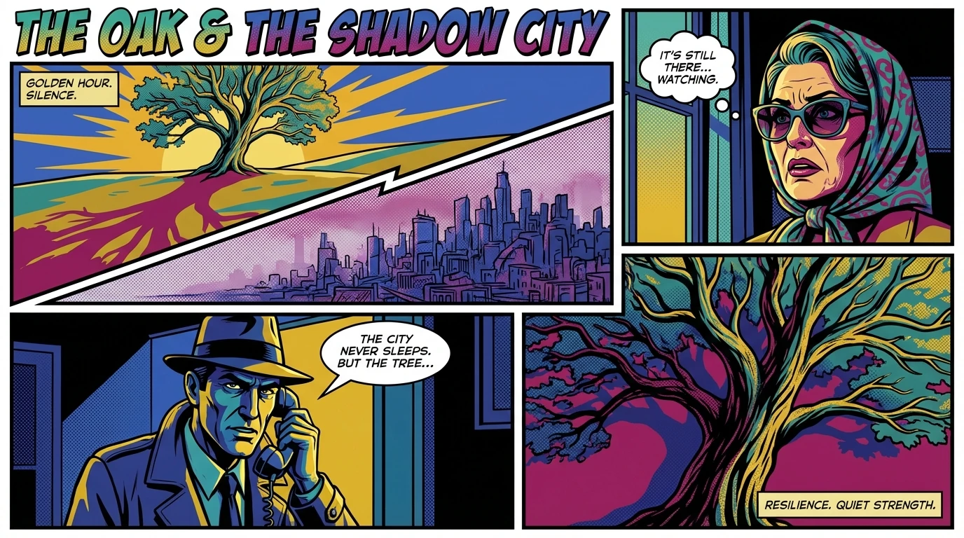 A solitary tree representing the benefits of living an authentic life, standing peacefully apart from a distant, hazy city. benefits-of-living-an-authentic-life-sam-elliott.webp