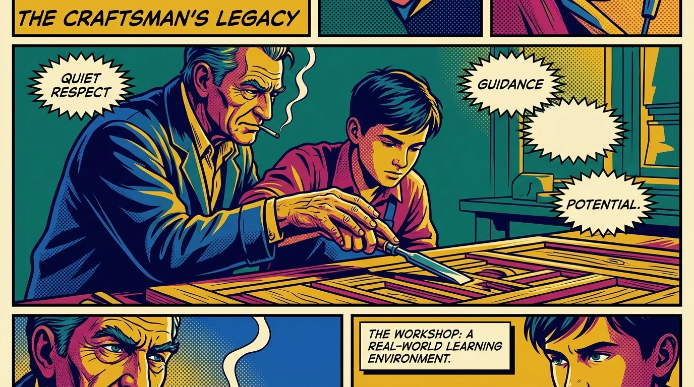 An image symbolizing the benefits of professional mentorship, where a seasoned expert guides an apprentice, illustrating the dynamic between veteran actors like Billy Bob Thornton and rising stars. Filename: benefits-of-professional-mentorship-bestie-ai.webp