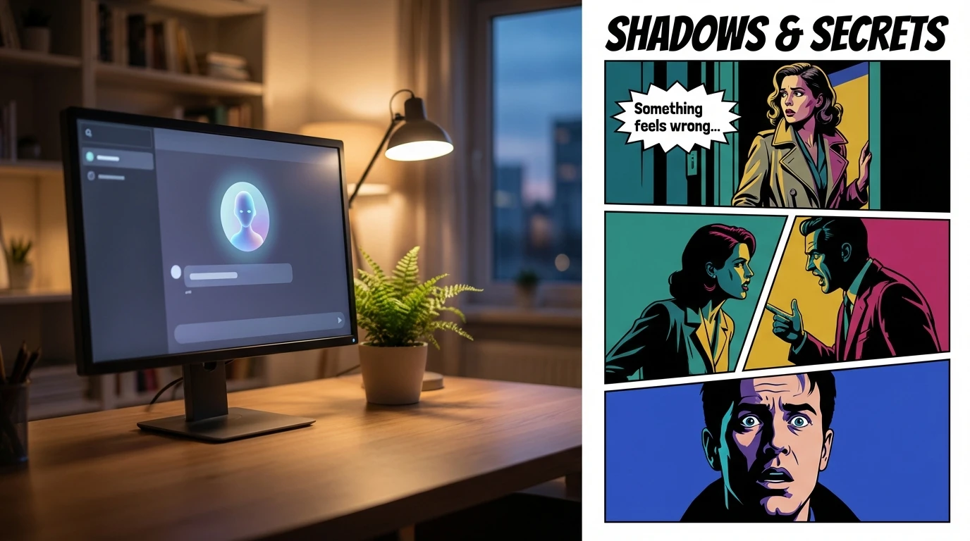 A softly lit computer screen showing the interface of an ai desktop companion on a cozy desk, symbolizing the comfort and support these apps provide. filename: ai-desktop-companion-review-bestie-ai.webp