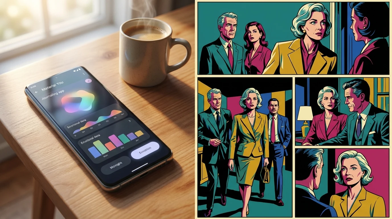 A close-up of the best AI journal app for Android, showing an intuitive interface with emotional insights on a phone screen, symbolizing mental clarity and technological support. best-ai-journal-app-for-android-bestie-ai.webp