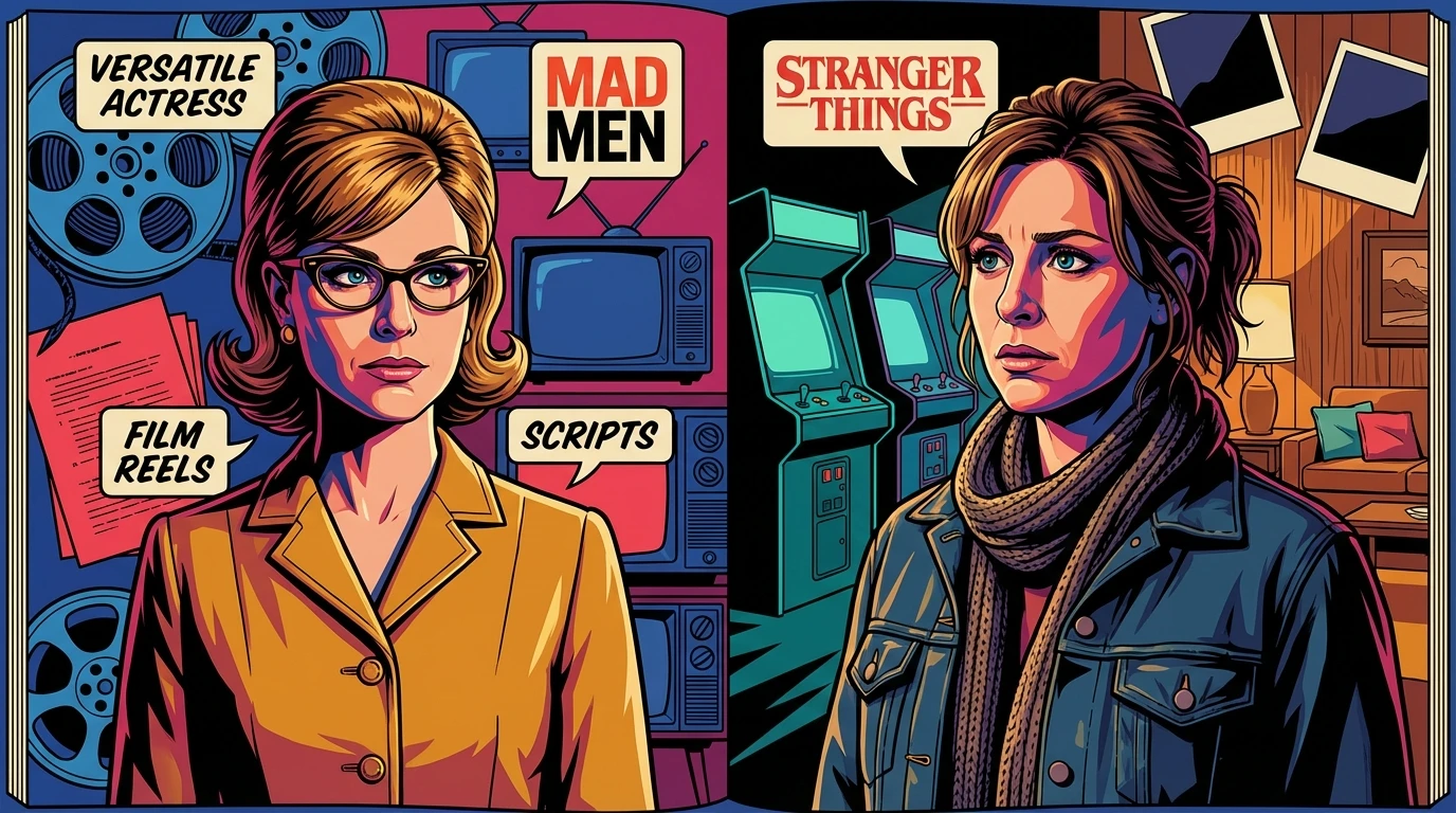 A collage showcasing the best Cara Buono movies and tv shows, with split images of her in period drama attire and modern suburban wear, representing her versatile career as an underrated character actress. Filename: best-cara-buono-movies-tv-shows-bestie-ai.webp