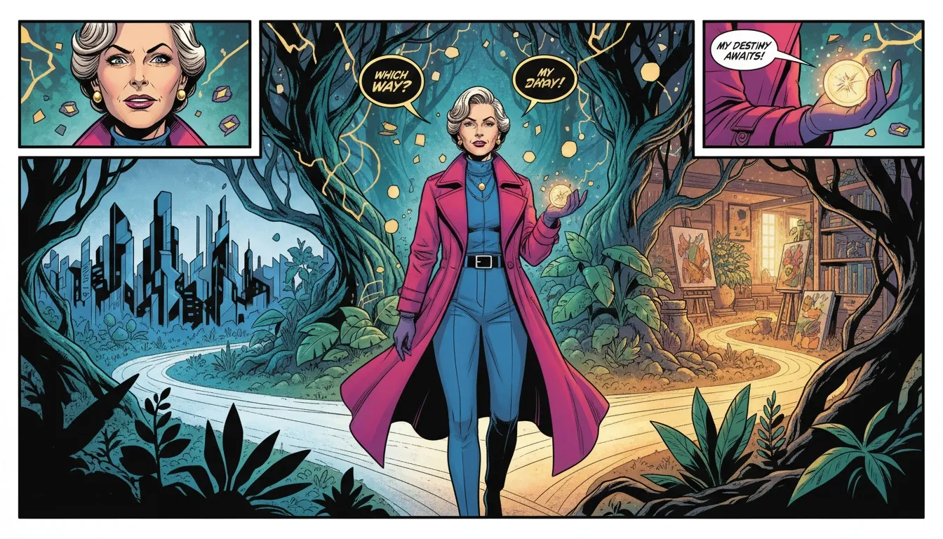 A symbolic image representing the choice of the best careers for INFP personality types, showing a path toward a creative, fulfilling life versus a sterile corporate one. Filename: best-careers-for-infp-bestie-ai.webp