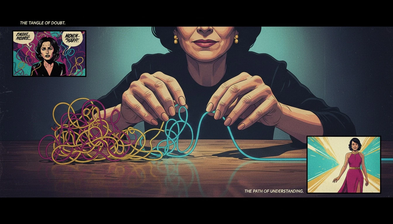 A person's hands untangling a glowing thread, a visual metaphor for how the best cbt apps for anxiety help organize and soothe chaotic thoughts. File: best-cbt-apps-for-anxiety-bestie-ai.webp