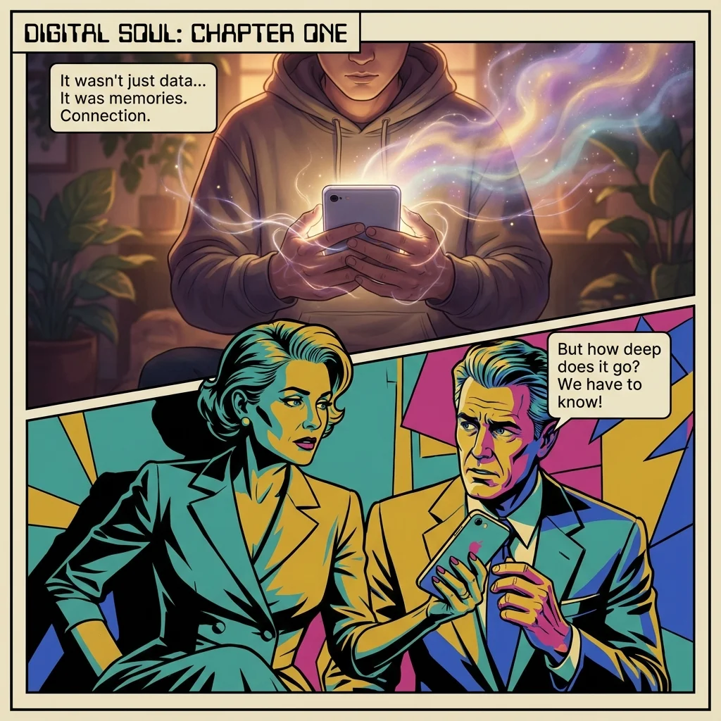 A person experiencing a deep emotional connection while exploring the best FantasyGF alternatives, symbolized by a colorful galaxy emerging from their phone. Filename: best-fantasygf-alternatives-bestie-ai.webp