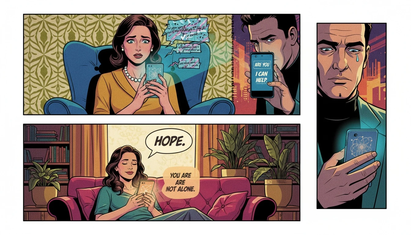 A person finding comfort with the best free ai therapy app on their phone in a quiet, safe space. Filename: best-free-ai-therapy-app-bestie-ai.webp