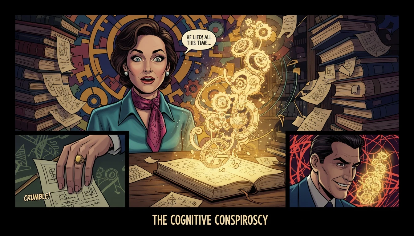 A person finding clarity among confusion, representing the search for the best mbti interpretation resources, with a glowing diagram of cognitive functions illuminating their face. File: best-mbti-interpretation-resources-bestie-ai.webp