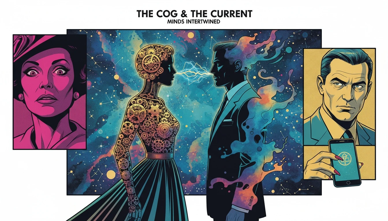 Two abstract figures representing different personality types find connection, illustrating the concept of the best mbti pairs for communication. Filename: best-mbti-pairs-for-communication-bestie-ai.webp