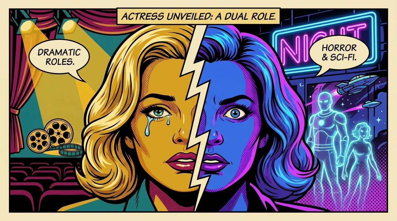 An artistic representation of the best Mckenna Grace movies ranked by emotional theme, showing the actress's face split between drama and horror genres to symbolize her incredible acting range. Filename: best-mckenna-grace-movies-ranked-bestie-ai.webp