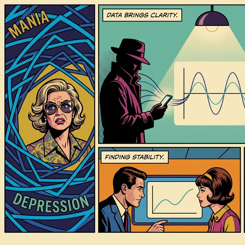 An abstract image showing how the best mood tracker app for bipolar can turn the chaos of manic and depressive episodes into a clear, understandable data chart for better mental health management. Filename: best-mood-tracker-app-for-bipolar-bestie-ai.webp