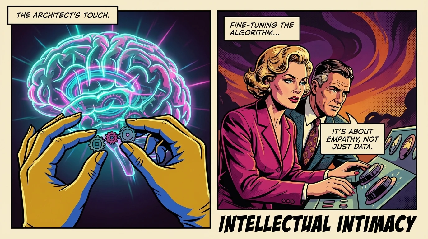 A person carefully adjusting a holographic brain, representing the use of the best prompts for grok ai companion to customize its personality. Filename: best-prompts-for-grok-ai-companion-bestie-ai.webp