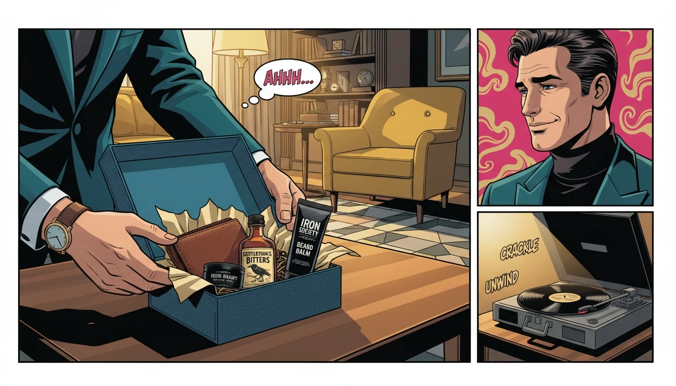 A man unboxing one of the best subscription boxes for men, revealing curated items that make a perfect gift for a boyfriend. Filename: best-subscription-boxes-men-boyfriend-gift.webp