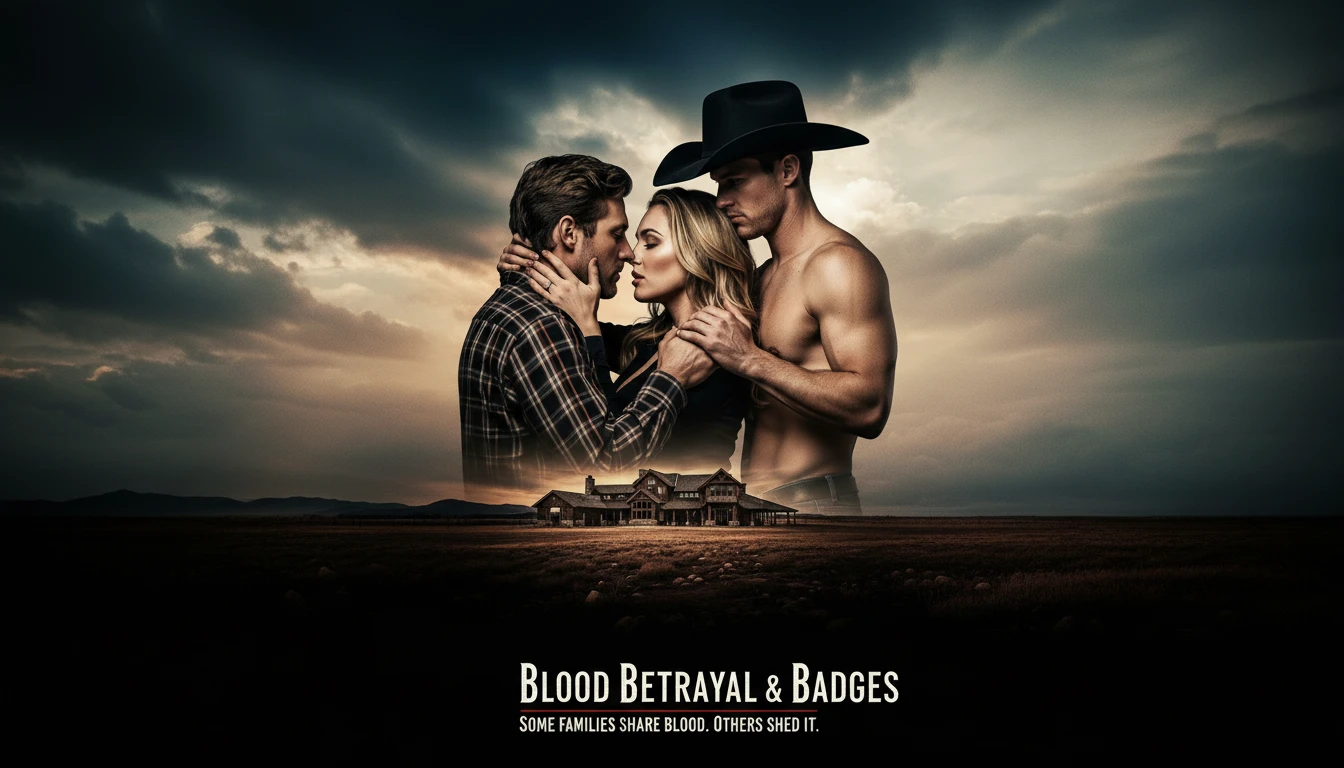 Vivian, the strong female protagonist from Blood Betrayal And Badges, standing triumphantly as her enemies look on in despair, symbolizing her revenge.