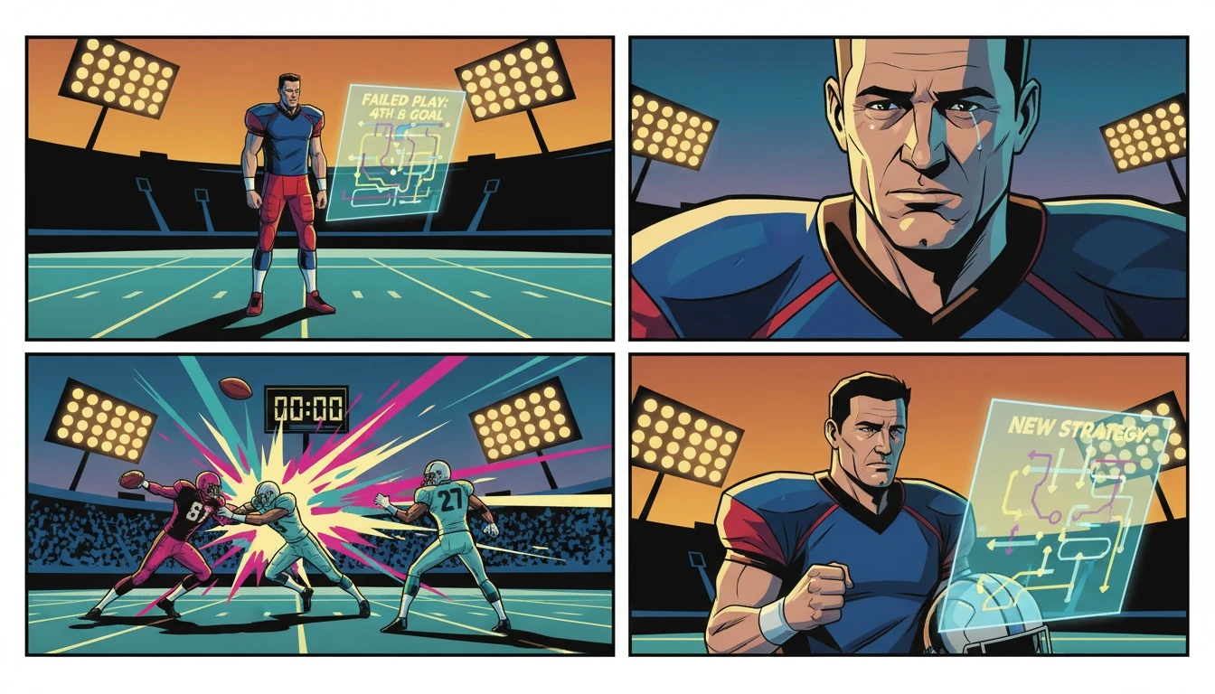 A symbolic image representing the detailed analysis of the bo-nix-stats-vs-jaguars-bestie-ai.webp, showing a quarterback alone on a field studying a complex play, illustrating his rookie quarterback struggles and determination.