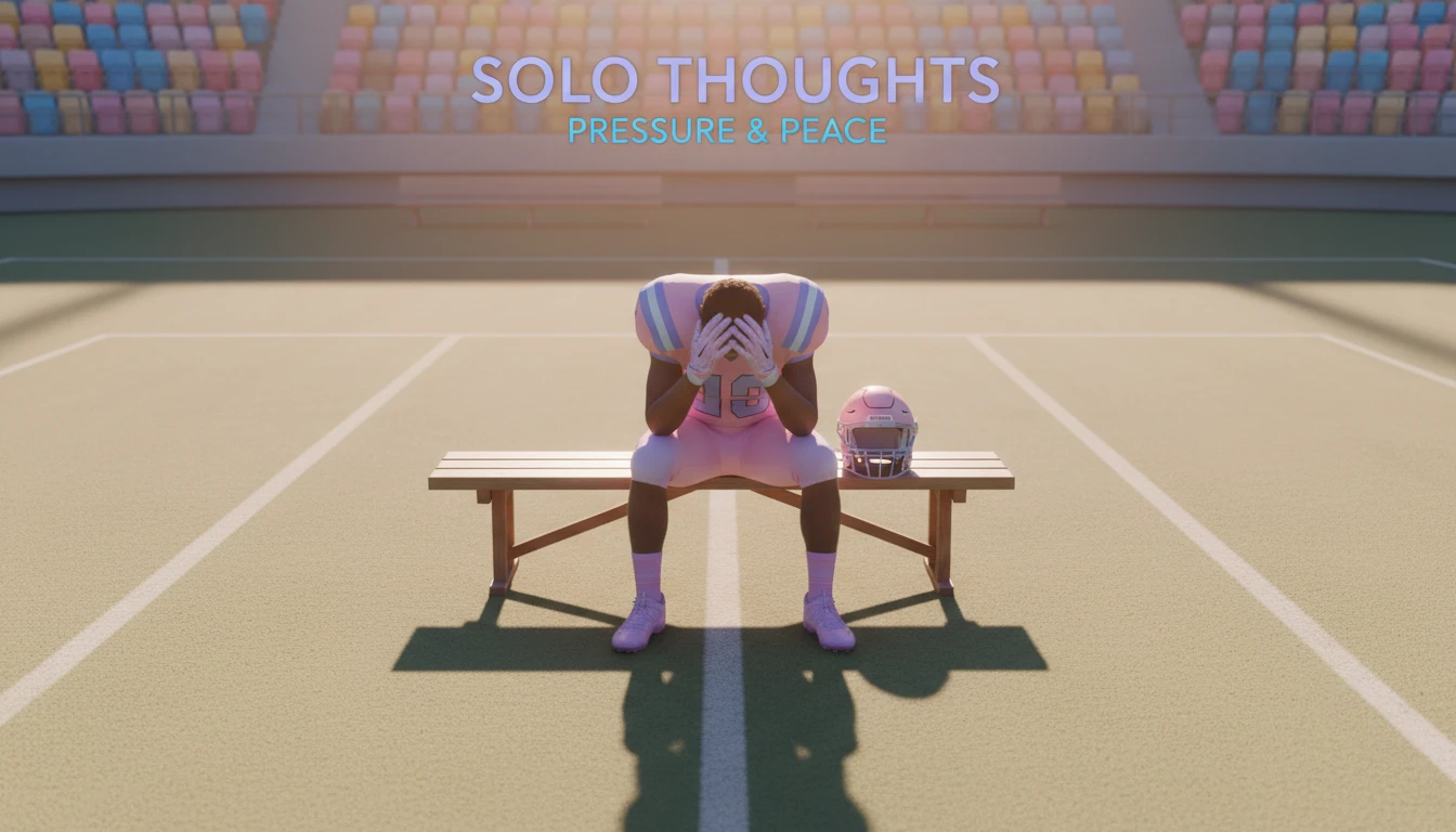 A football player sits alone in an empty stadium, representing the emotional impact of the Bobby Petrino scandal and how coaching scandals affect players. filename: bobby-petrino-scandal-impact-on-players-bestie-ai.webp