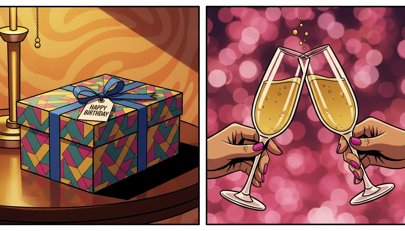 A split image clarifying boyfriend birthday ideas vs Valentine's Day, showing a personal gift on one side and a romantic toast on the other to represent different celebration styles. boyfriend-birthday-vs-valentines-day-bestie-ai.webp