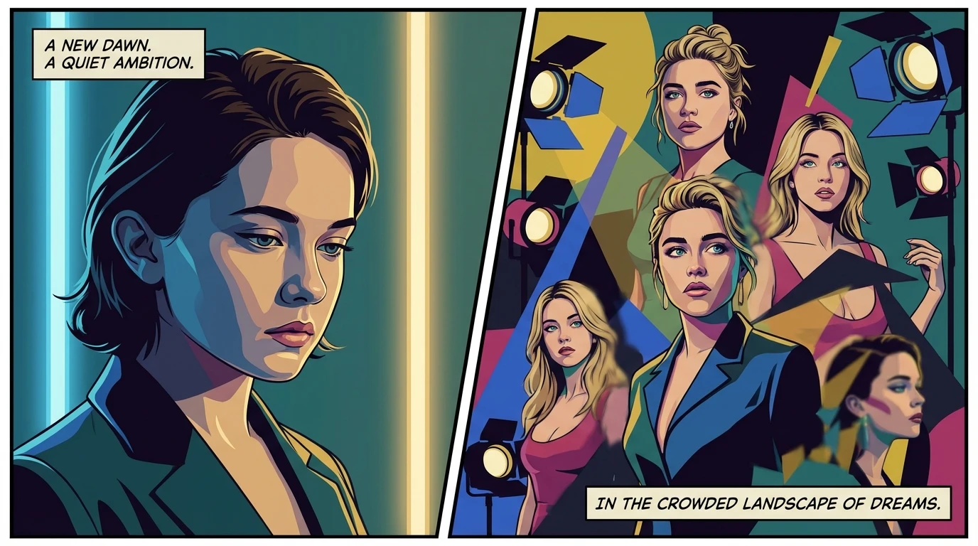 A symbolic split-screen image exploring the Cailee Spaeny vs other young actresses debate, showing Spaeny's focused portrait against a backdrop of her Hollywood contemporaries. Filename: cailee-spaeny-vs-other-young-actresses-bestie-ai.webp