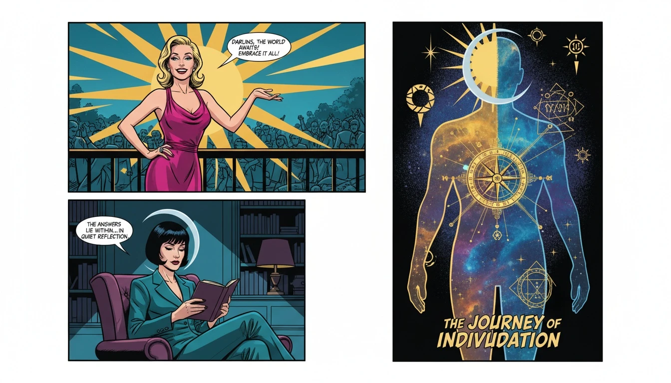 A symbolic representation of Carl Jung psychological types and MBTI, showing a human figure made of cosmic energy, reflecting the inner journey of self-discovery and individuation. Filename: carl-jung-psychological-types-and-mbti-bestie-ai.webp