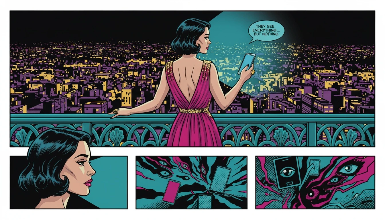 A solitary figure representing the hidden pressures of celebrity image management strategies, overlooking a city at night, illustrating the private cost of a public life for stars like Jenna Ortega. filename: celebrity-image-management-strategies-bestie-ai.webp