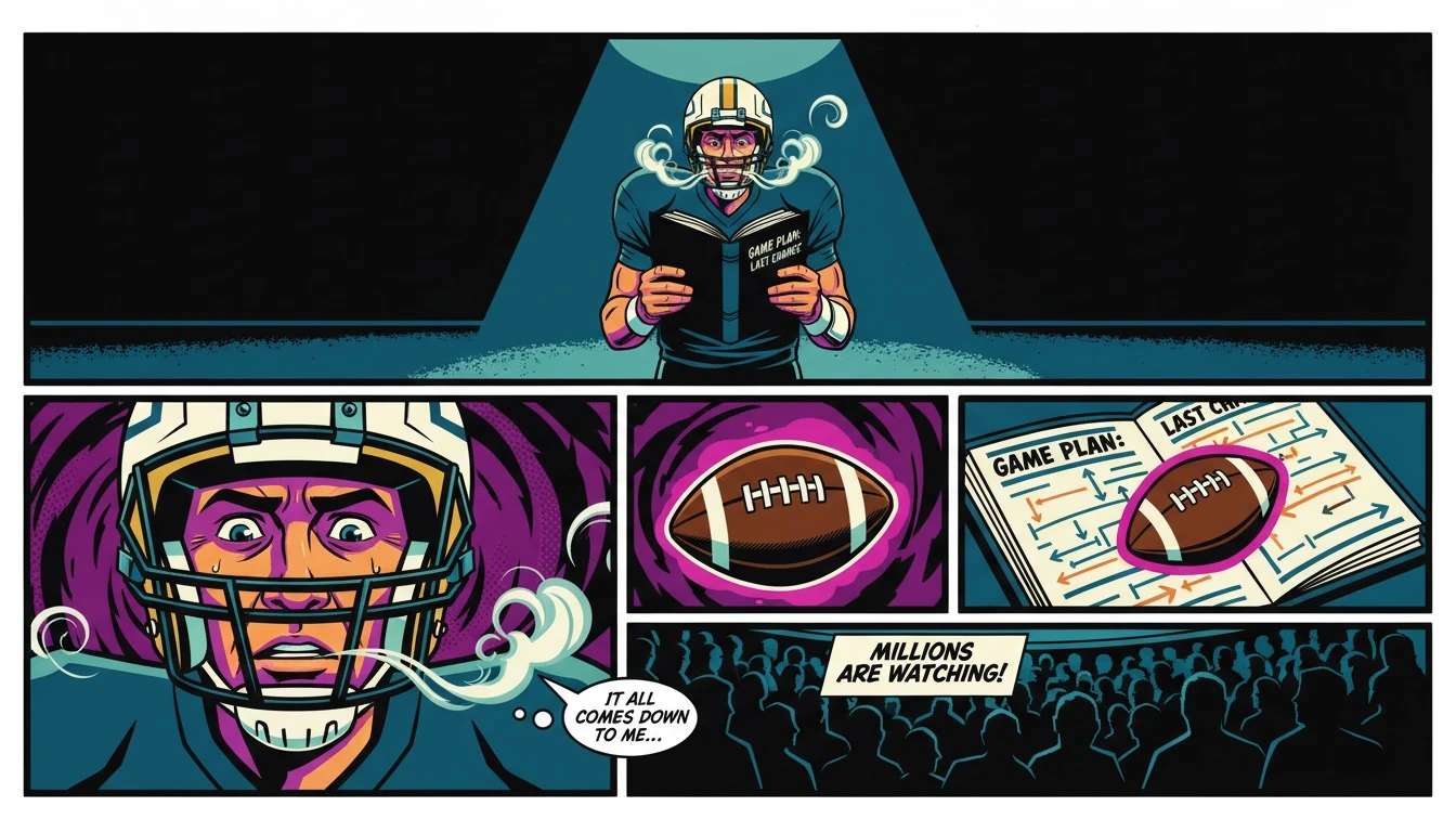 A lone player representing the Chiefs emergency quarterback stands under a spotlight, contemplating the immense pressure and strategy of an unexpected game. Filename: chiefs-emergency-quarterback-plan-bestie-ai.webp