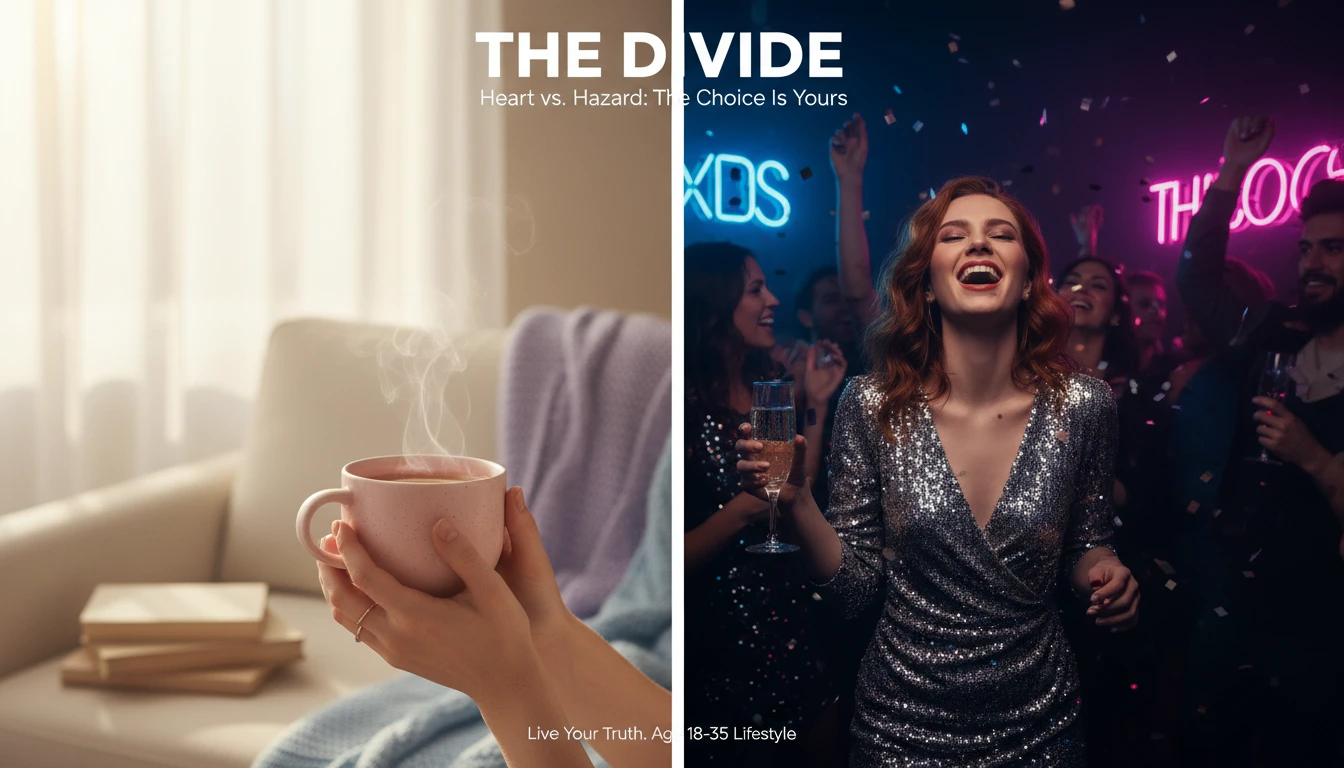 A split image illustrating the psychology of choosing a partner: one side shows calm stability, the other shows thrilling excitement. choosing-a-partner-psychology-bestie-ai.webp