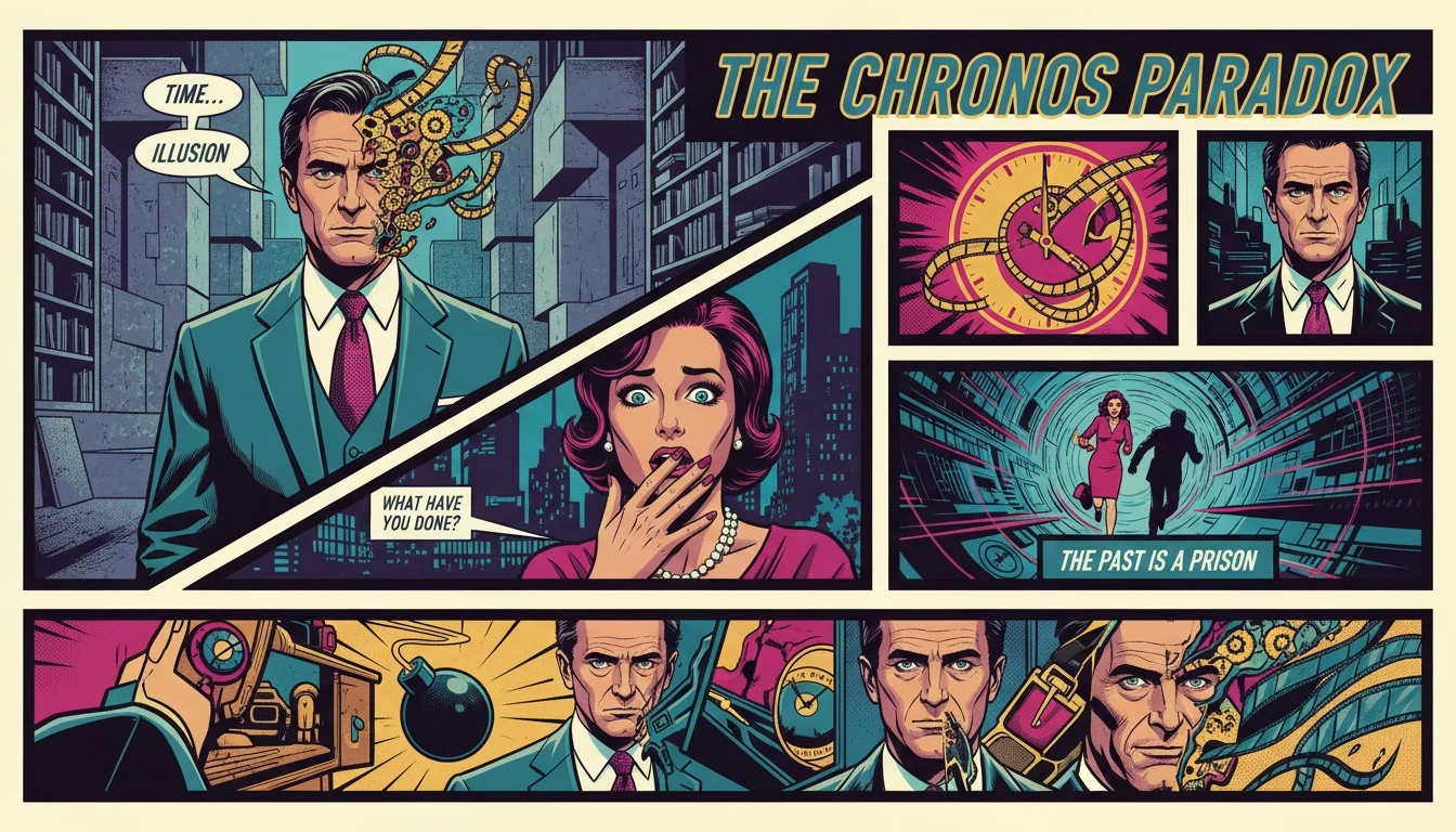 A symbolic image exploring the Christopher Nolan director personality, showing his face merging with film strips and clock gears, representing his meticulous and time-obsessed filmmaking style. Filename: christopher-nolan-director-personality-bestie-ai.webp