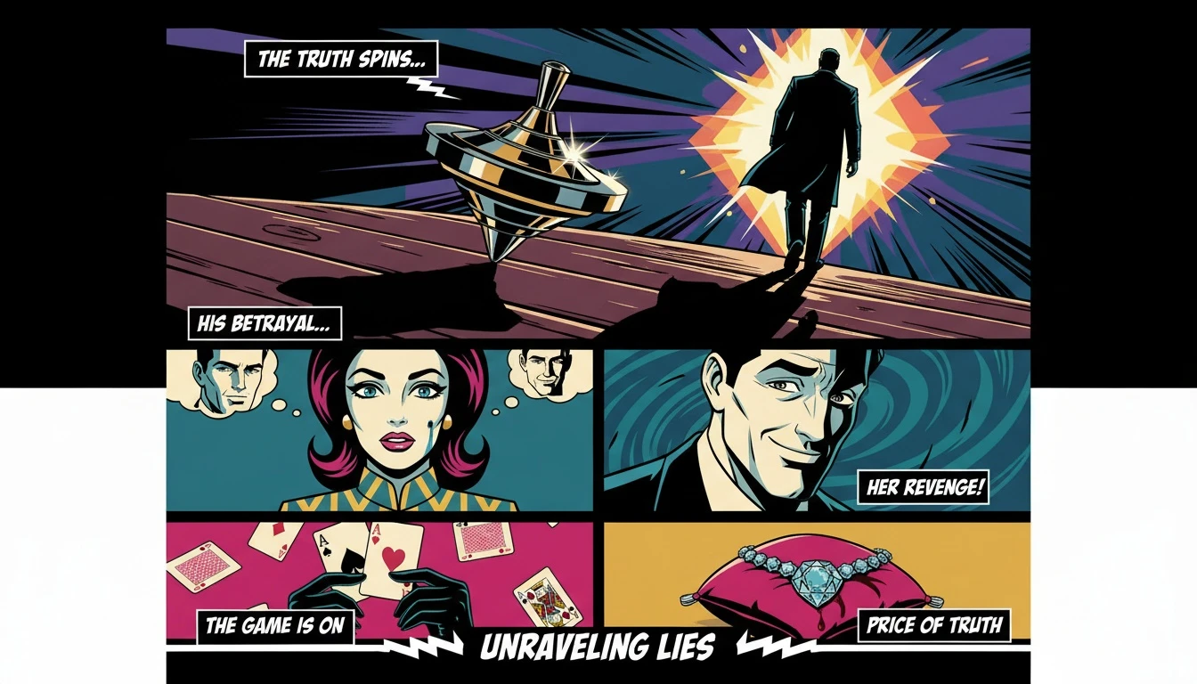 A close-up of a spinning top on a wooden table, symbolizing the ambiguous nature of christopher nolan movie endings explained by the film's plot. christopher-nolan-movie-endings-explained-bestie-ai.webp