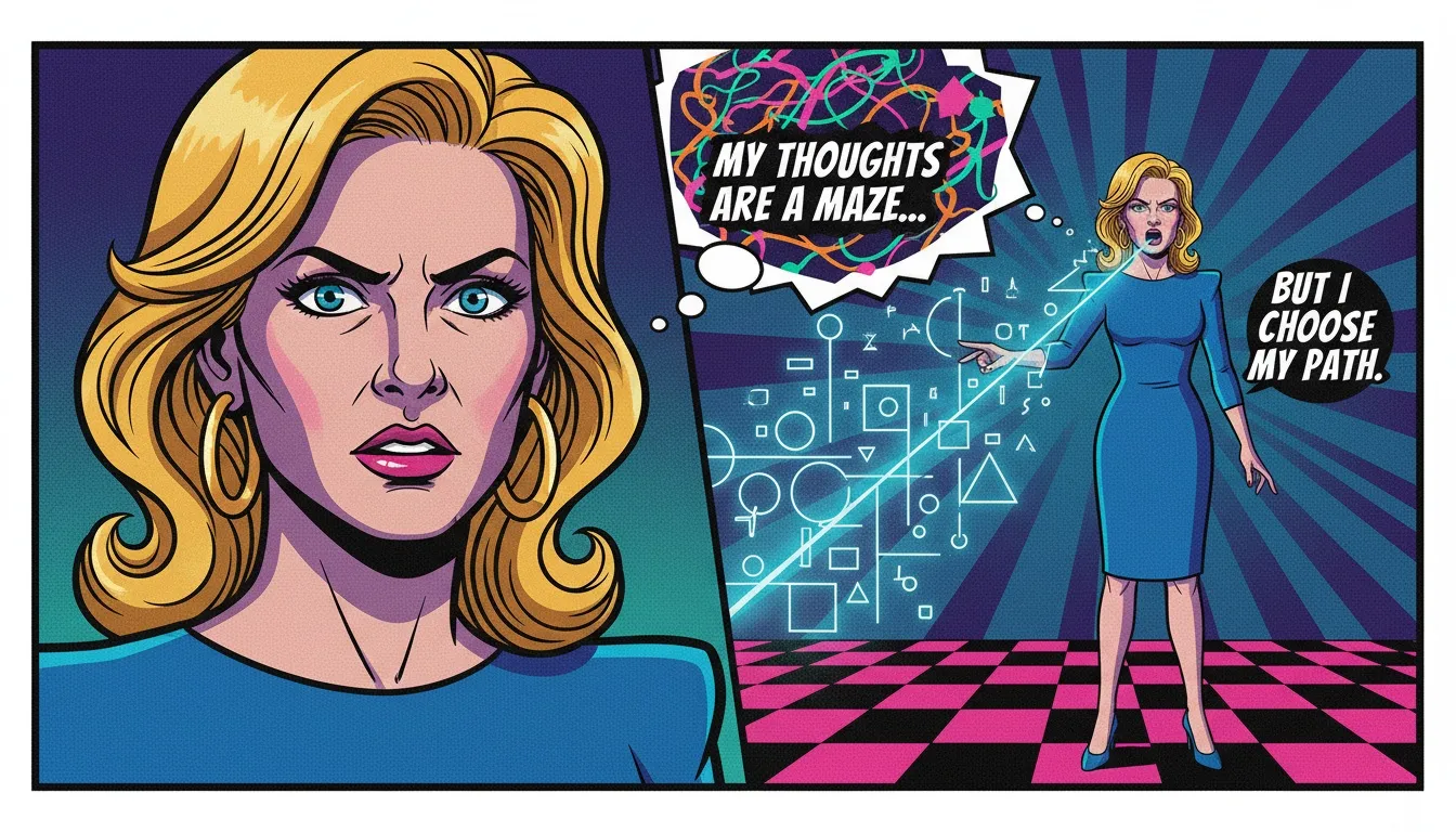 An illustration showing the cognitive benefits of verbal processing, where chaotic thoughts inside a head are transformed into a clear, orderly line. Filename: cognitive-benefits-of-verbal-processing-bestie-ai.webp