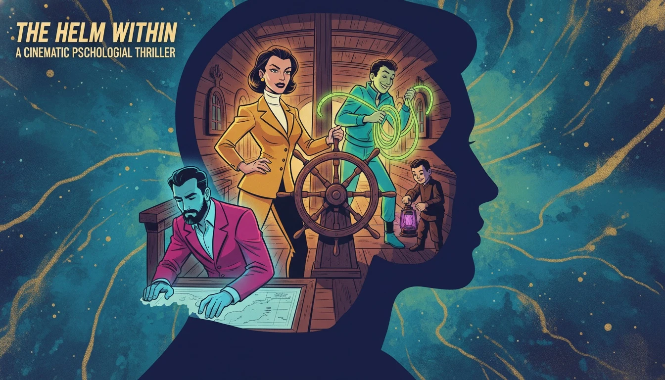 A symbolic illustration of the inner self where the cognitive function stack explained as a ship's crew—dominant, auxiliary, tertiary, and inferior functions—work together. Filename: cognitive-function-stack-explained-bestie-ai.webp