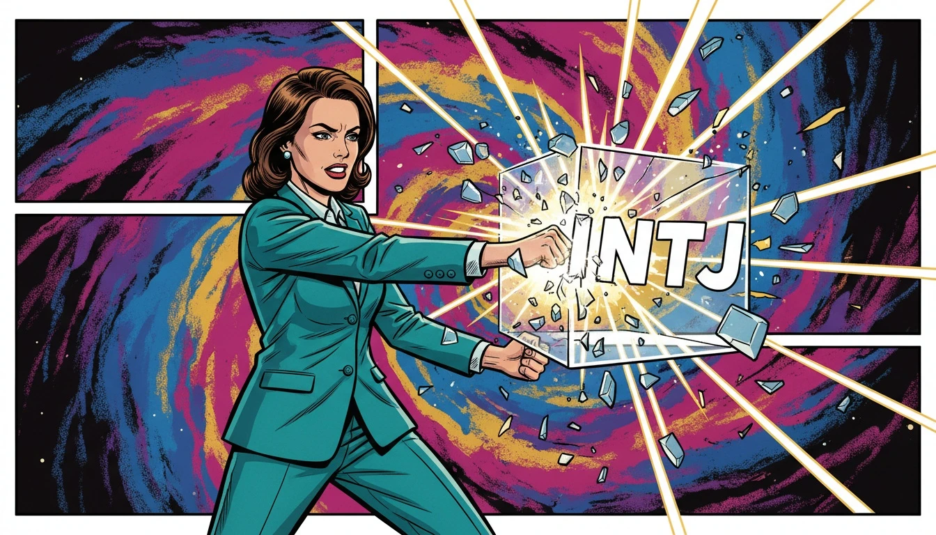 A visual representation of breaking free from common mbti stereotypes, showing a person shattering a glass box to reveal their complex inner self. bestie-ai-common-mbti-stereotypes-debunked.webp