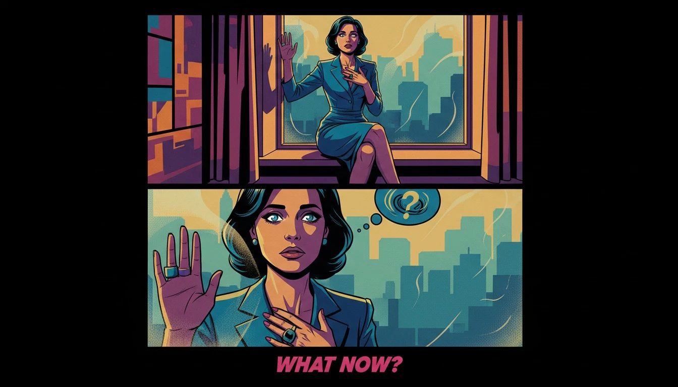 A woman feeling confused about feelings for her boyfriend, looking out a window at a foggy scene, representing relationship anxiety and doubt. filename: confused-about-feelings-for-boyfriend-bestie-ai.webp