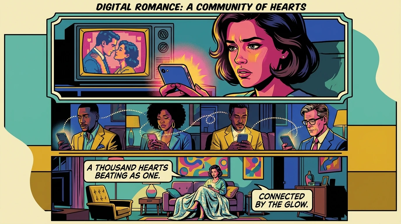 A fan deeply engaged with Connor Storrie Hudson Williams friendship edits on her phone, illustrating the emotional connection and community found in fandom. connor-storrie-hudson-williams-friendship-edits-bestie-ai.webp